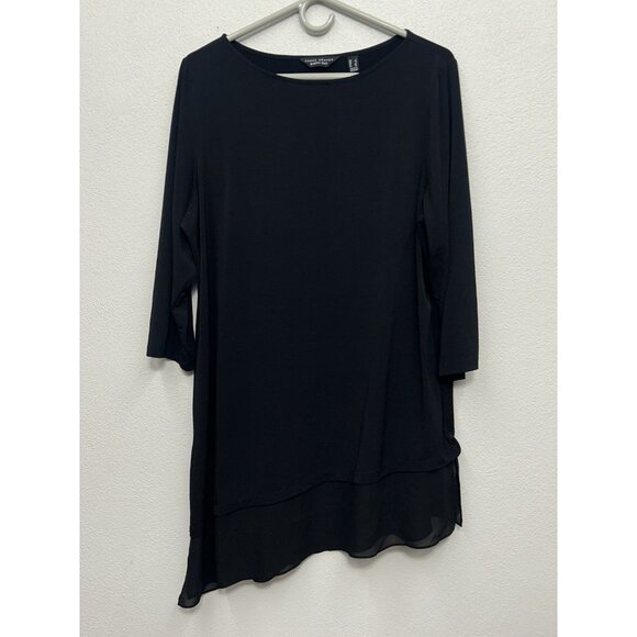Susan Graver Womens Everyday Top Asymmetrical Tunic Large Black Liquid Knit - Picture 1 of 6